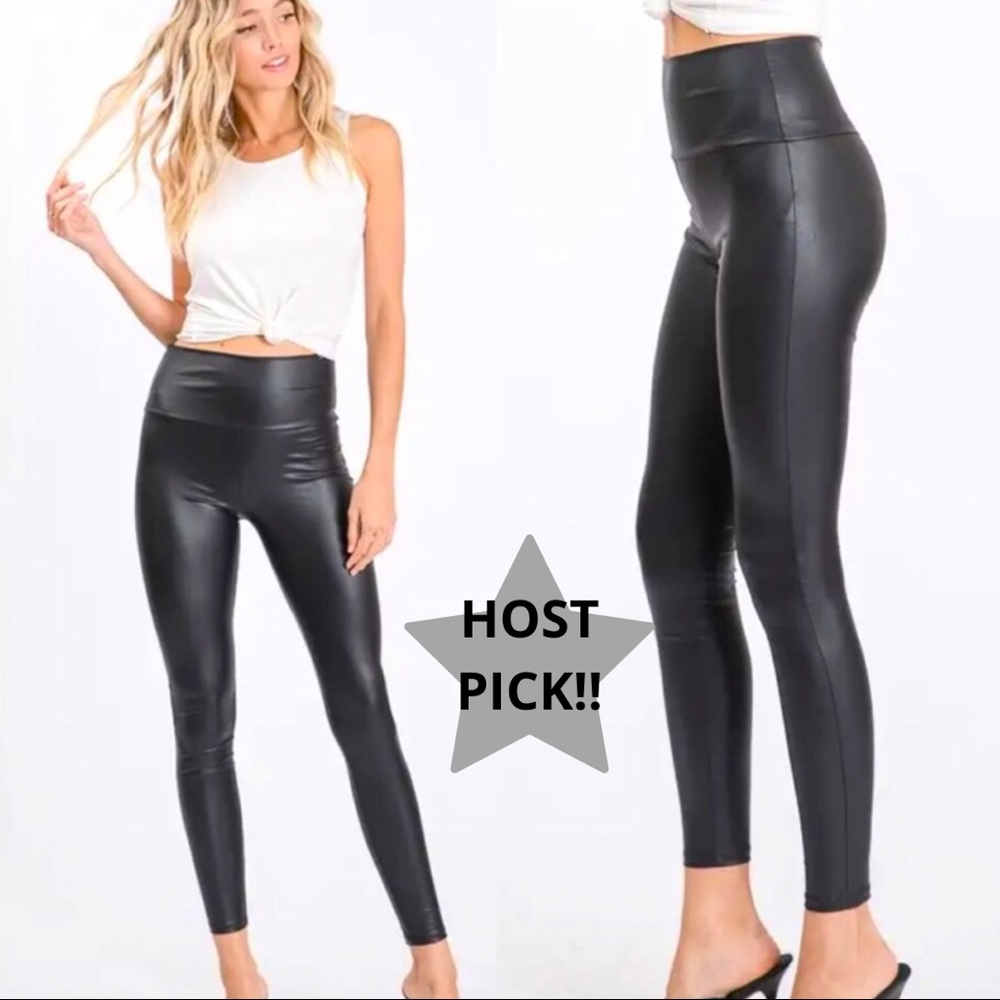 🆕 Sexy Black Faux Leather High Waist Tummy Control Leggings MEDIUM